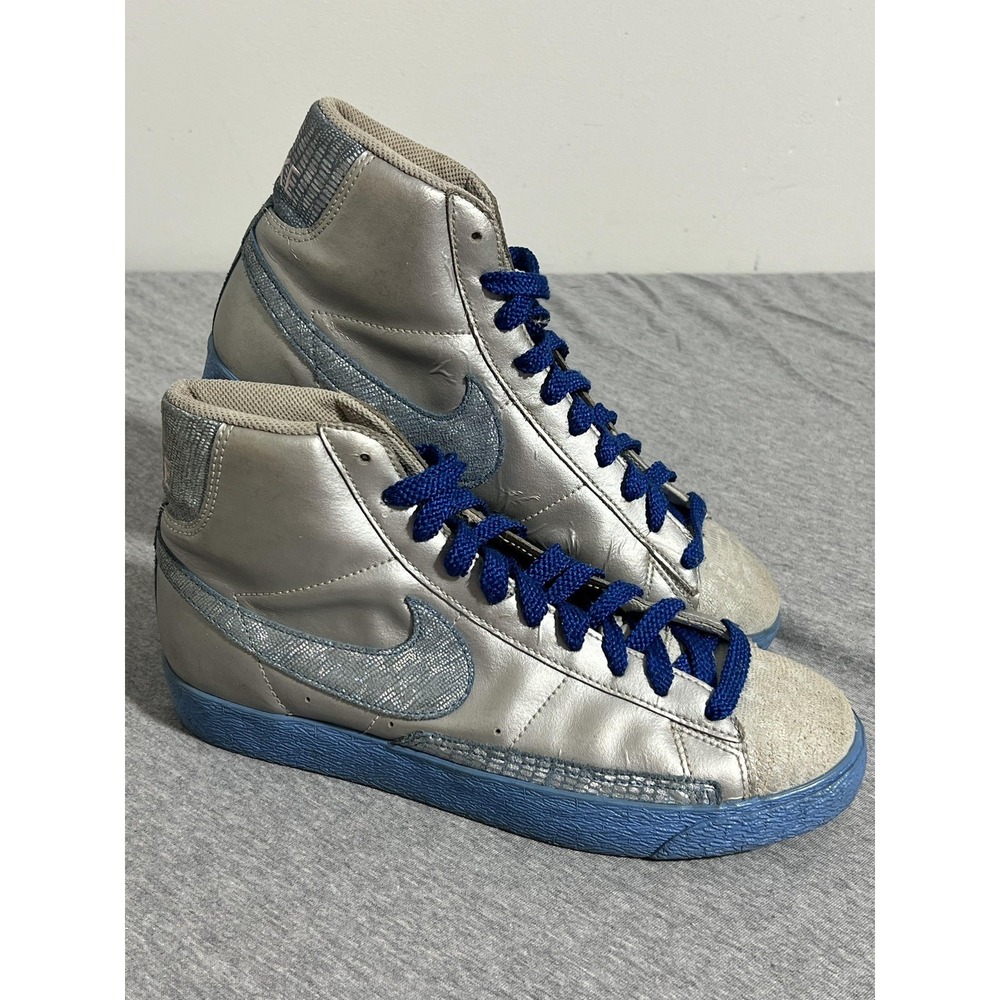 Nike Blazer Mid Shoes Womens Size 8.5 Silver Blue High Top Reptile 317808-041